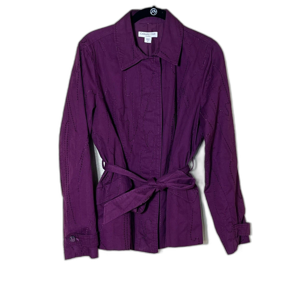 Coldwater Creek Plum Embroidered Belted Jacket 8 Cottagecore Boho Prep Fall